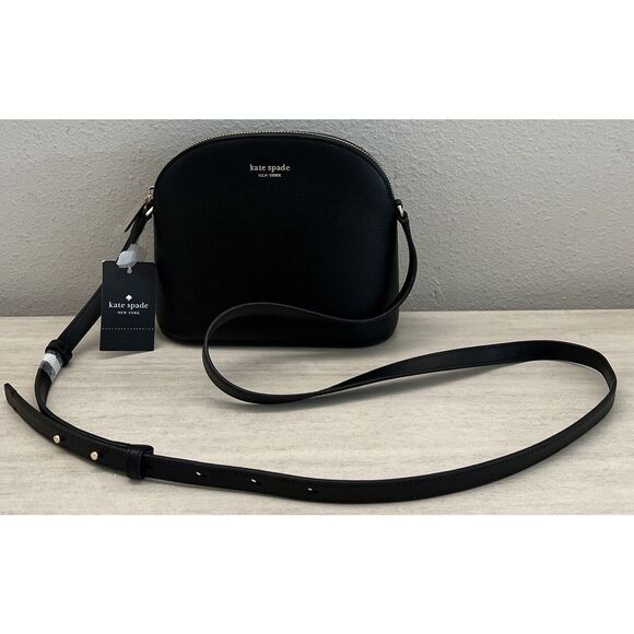 Kate Spade Black Pebbled Leather Sylvia Medium Dome Crossbody NWT - Picture 1 of 12